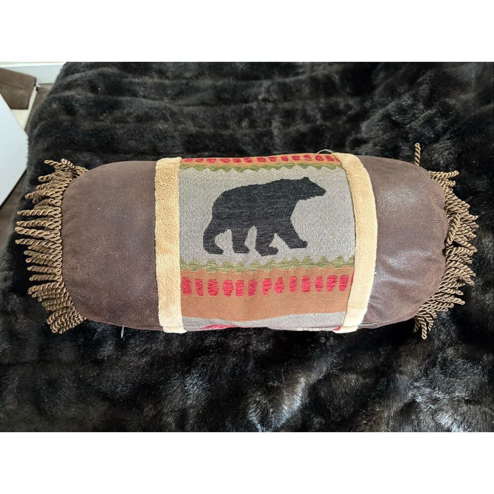 Bass pro bear deer cabin hunting man cave tassel roll pillow